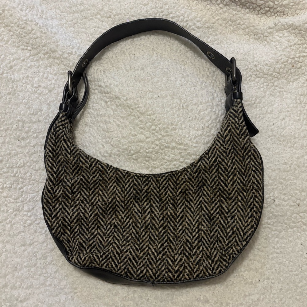 Vintage Banana Republic Black and Brown Herringbone Hobo Bag